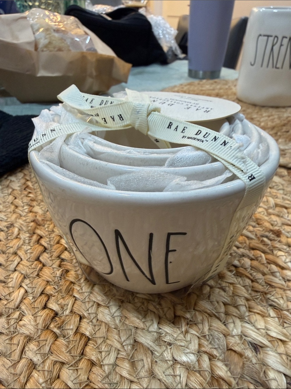 Rae Dunn White Nesting Bowl Set with 'ONE' Lettering